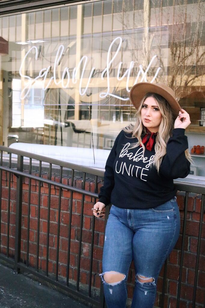 babes unite crewneck outfit sponsored by salon lux in&nbsp;reno